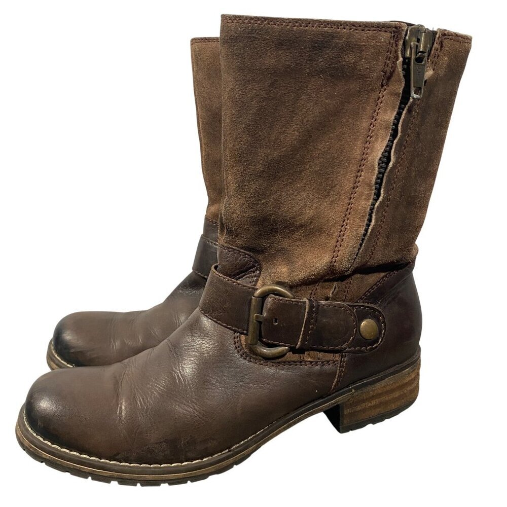 Clarks Womens Majorca Isle Leather & Suede moto Boots Size 9 brown